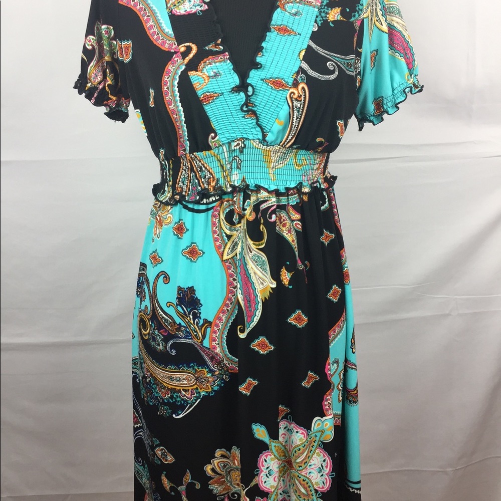 Carole Little Dress, Teal, Black and Coral Size 10